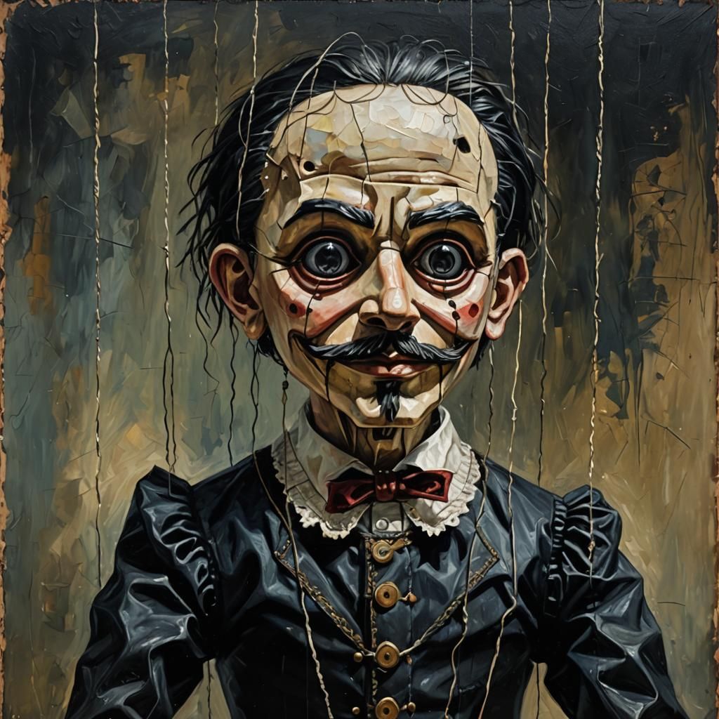 Gothic Marionette Performance in Oil on Canvas