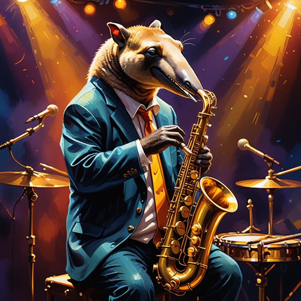 Anteater's Saxophone Solo: A Vibrant Oil Painting
