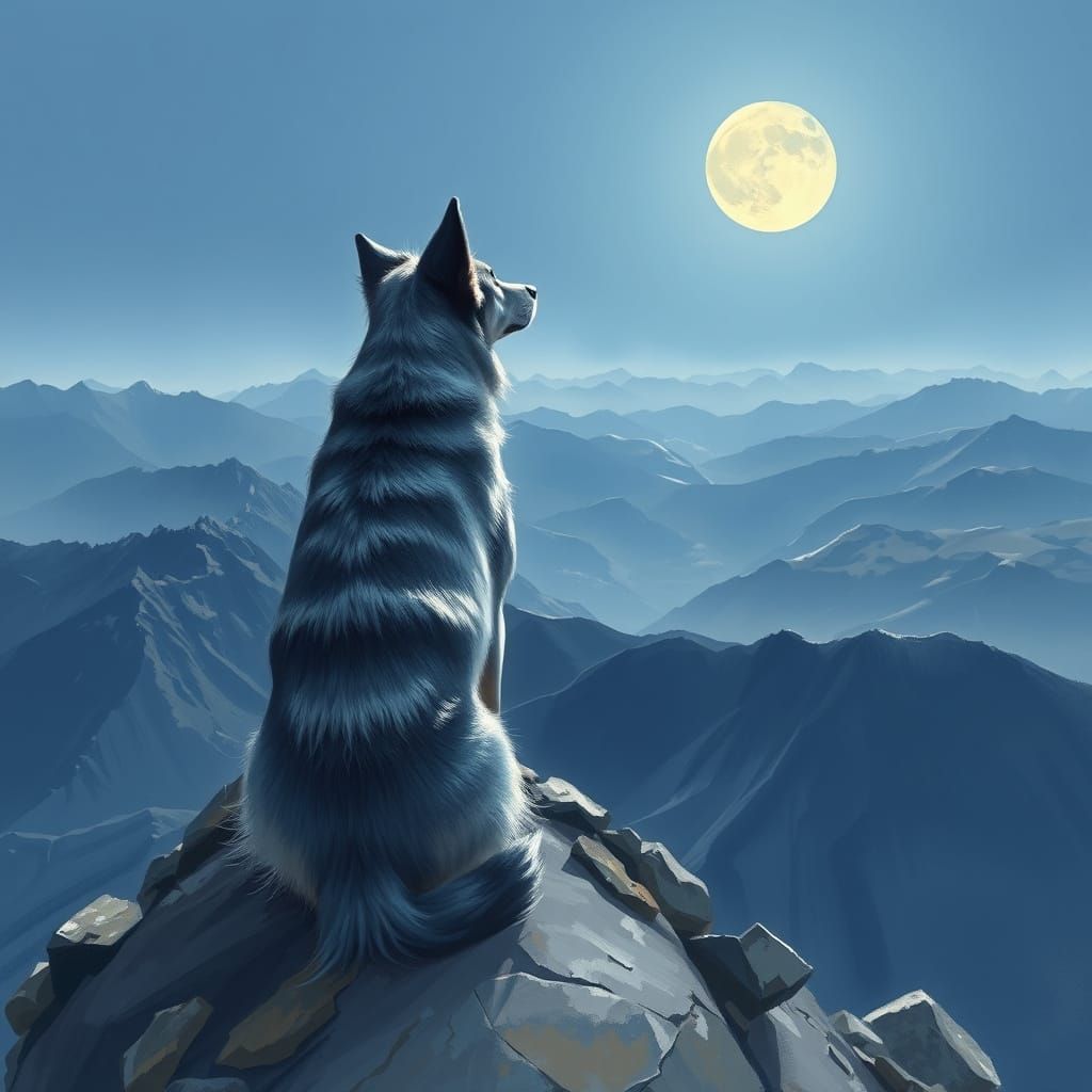 Blue Heeler Contemplates Infinity Under Moonlight in Impress...