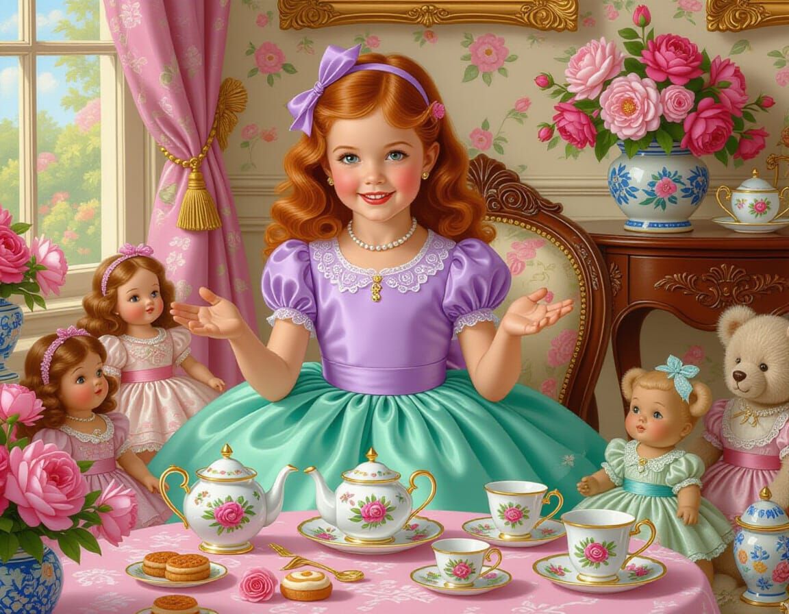 Elegant Tea Party with Dolls in Pin-Up Style