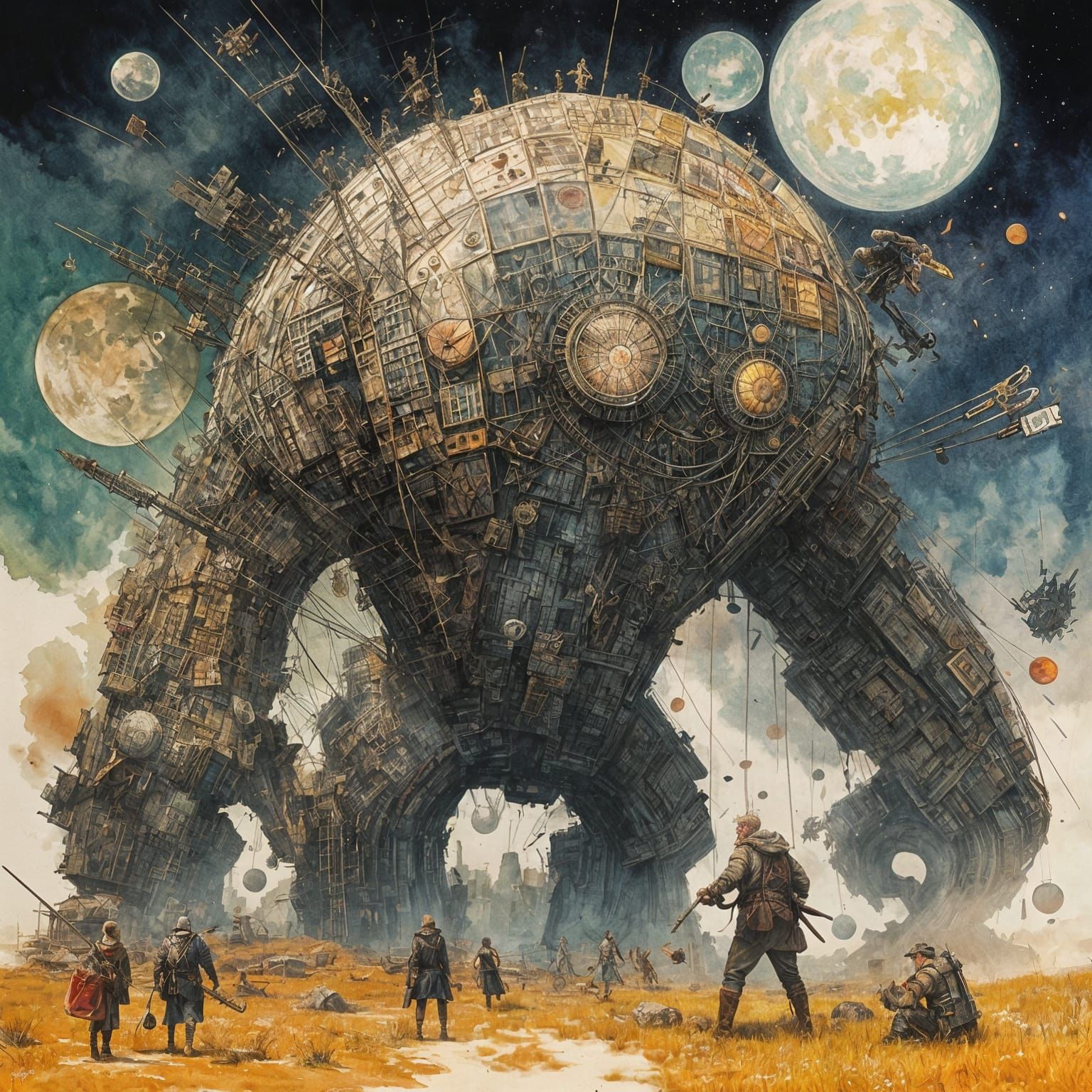 Epic Battle Scene in Gouache Watercolor Style