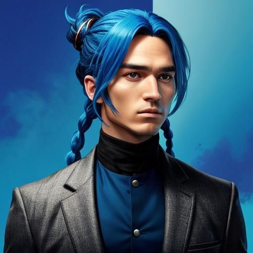 Vaporwave Portrait of Blue-Haired Man