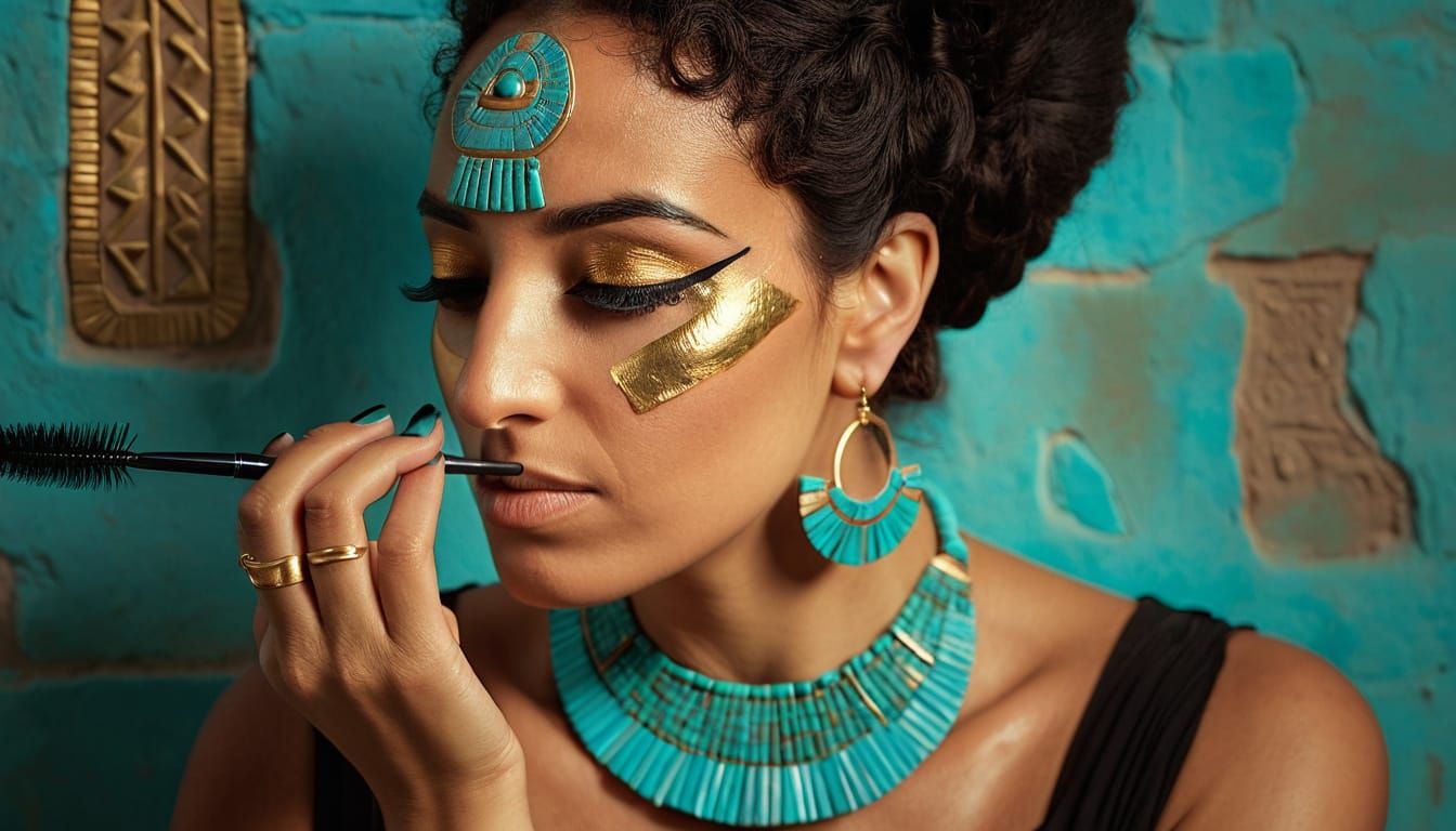 Egyptian Woman Applying Mascara in Golden Hour Light