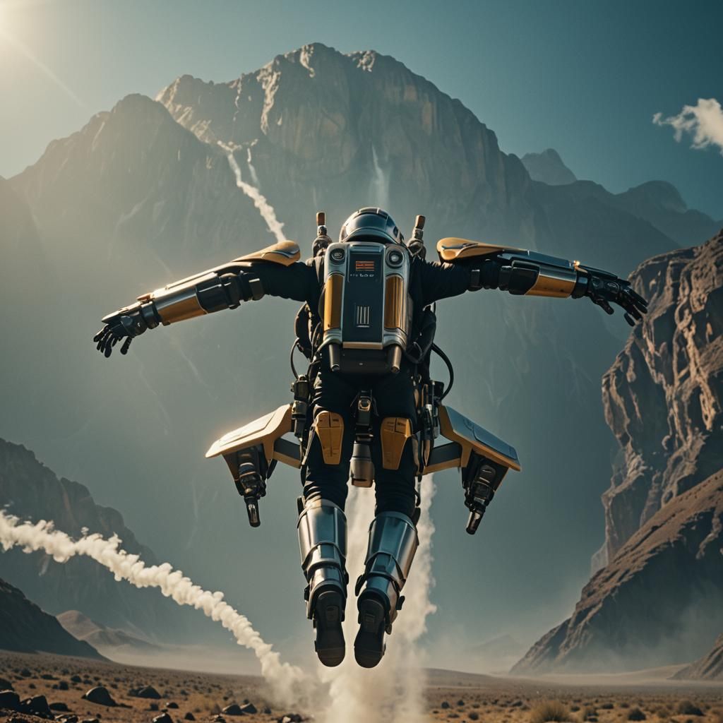 Futuristic Winged Jetpack: Cinematic Film Still