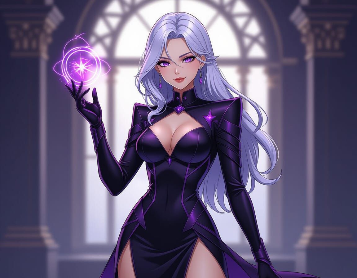 Elegant Psionic Woman in Cyberpunk Anime Style