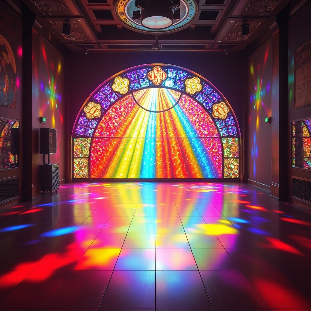 Rainbow Stained Glass Disco Dancefloor Art