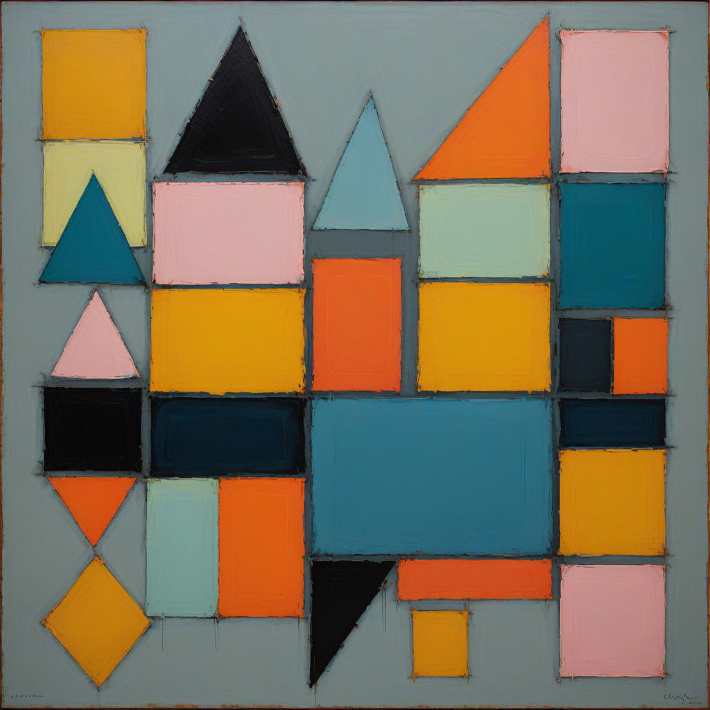 Vibrant Abstract Geometric Art in Soft Colors and Neon Accen...