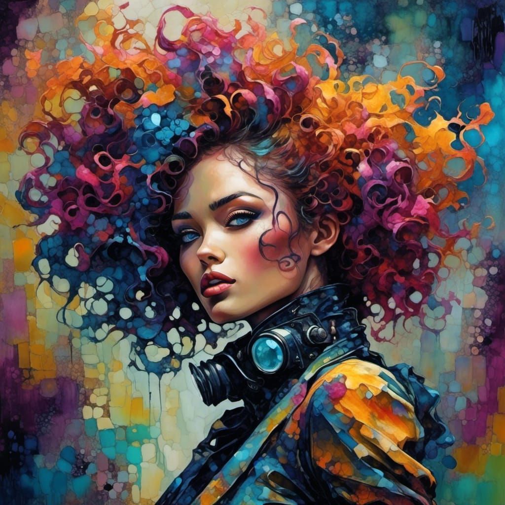 <lora:Inkwell:1.0> Cyberpunk, futuristic , powersuit, Curls and swirls, neon glowing twirls and plasma corkscrew curls; ...