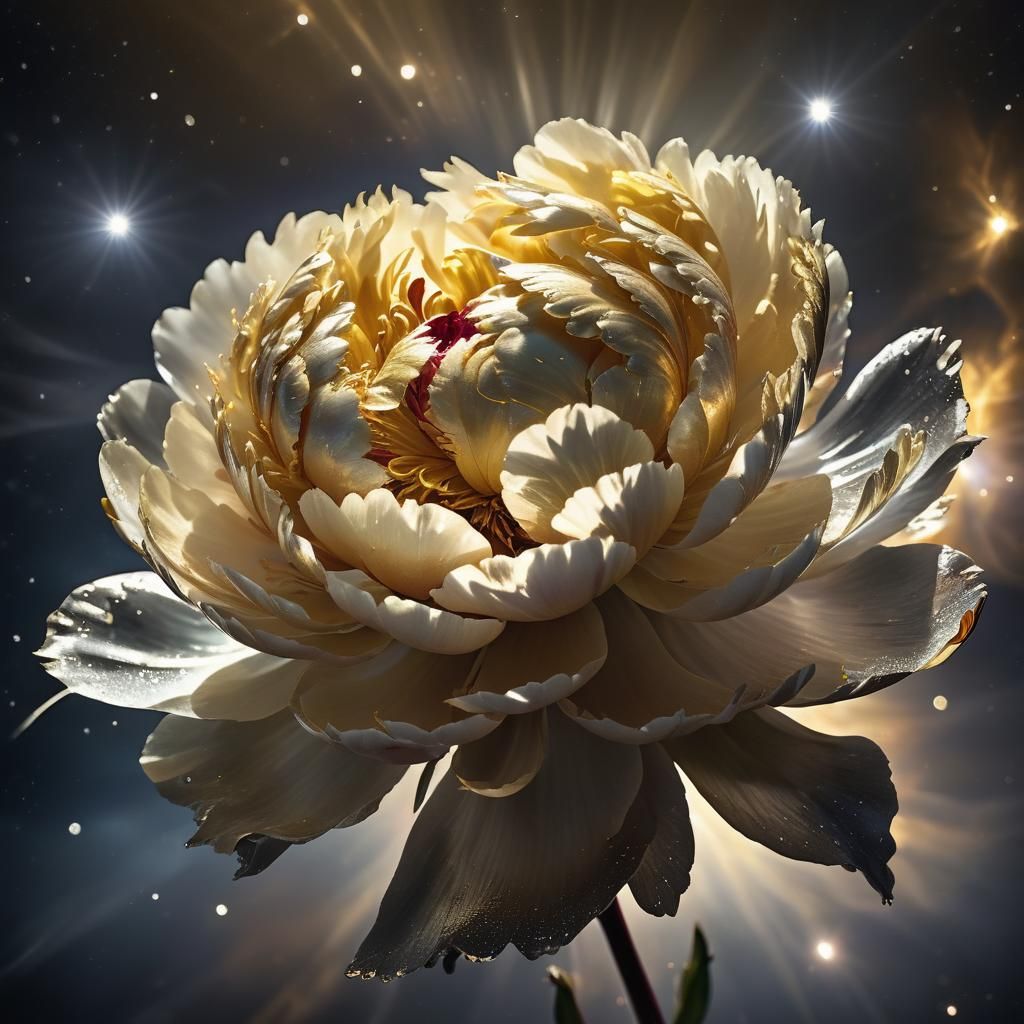 Surreal Golden Peony in Cosmic Space