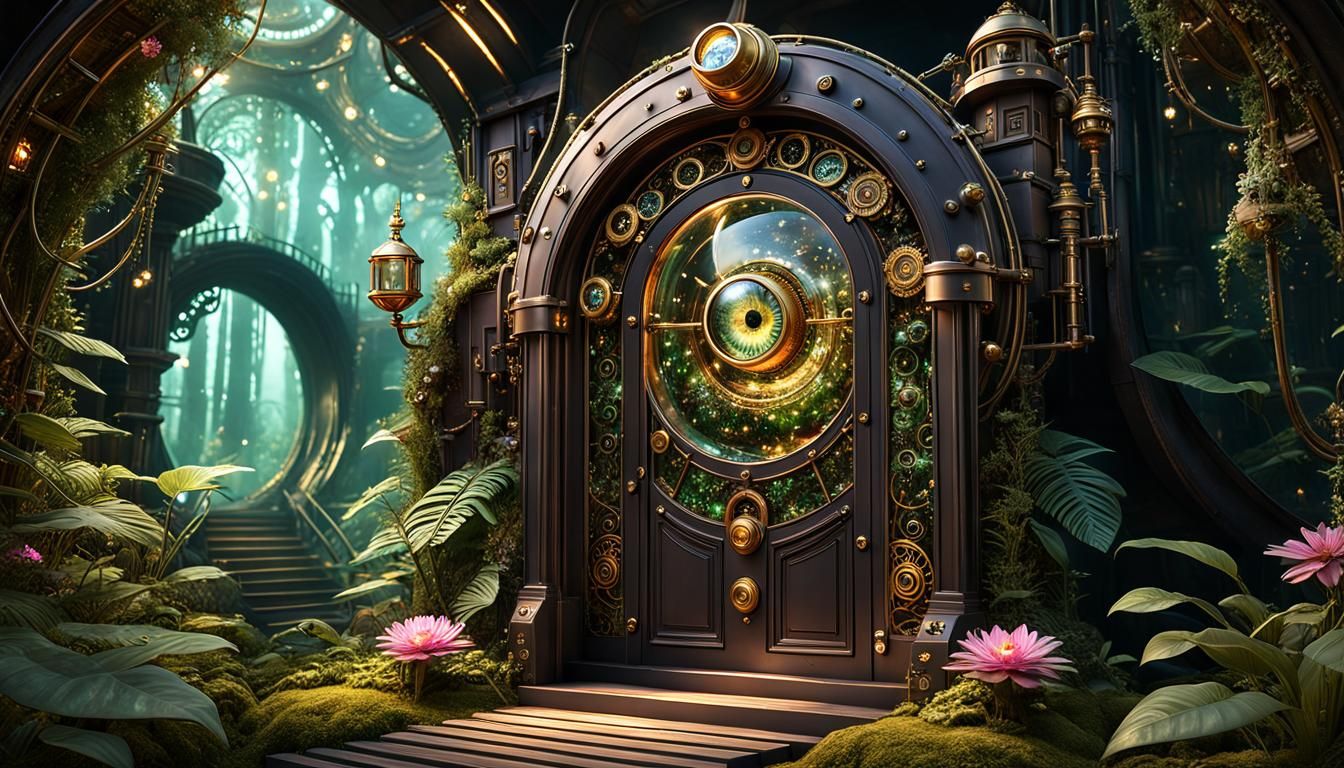 Steampunk Door to Cyberpunk Terrarium in Fantasy Art