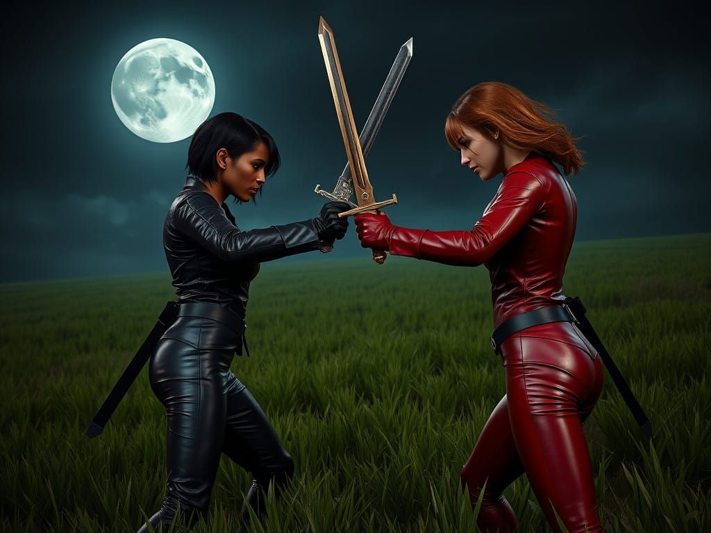 Surreal African Warrior Confronts Mystic Red-clad Opponent