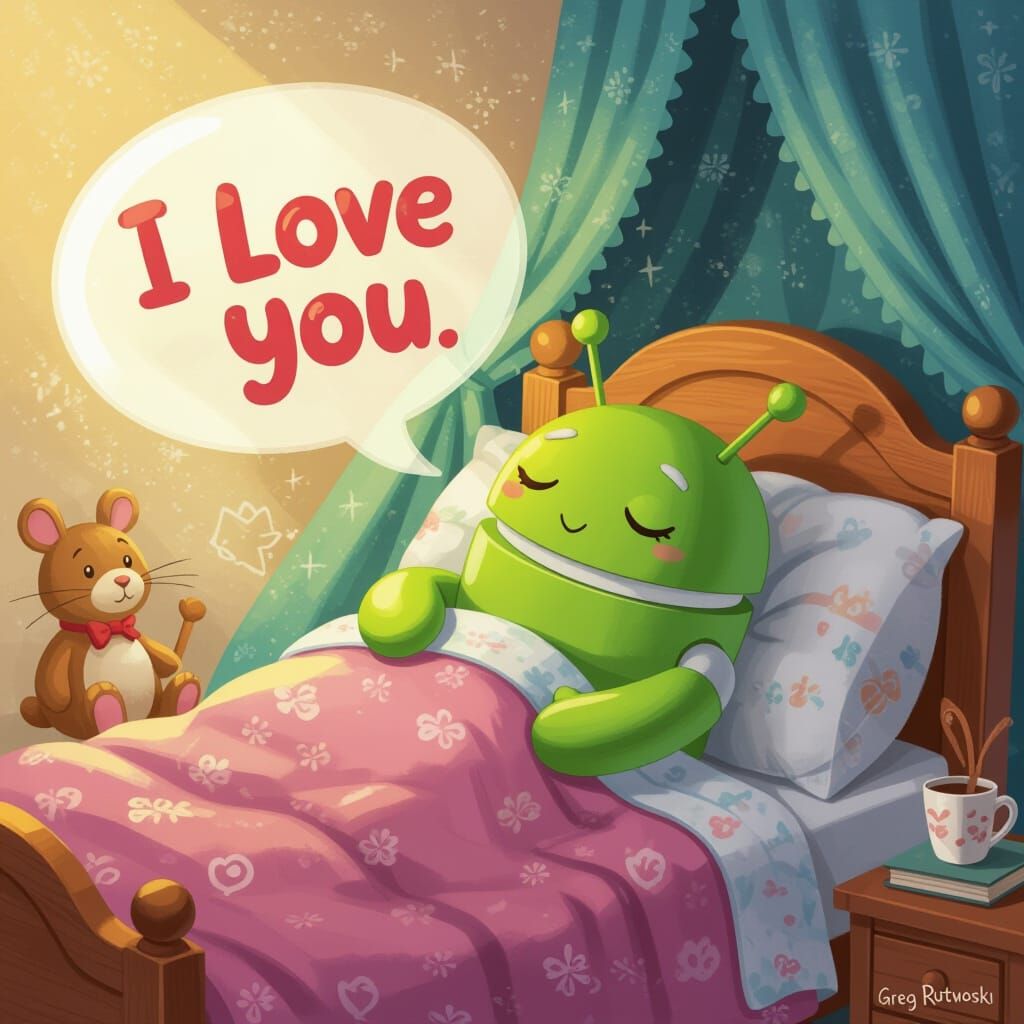 Android Bot Sleeps Peacefully in Cozy Bed