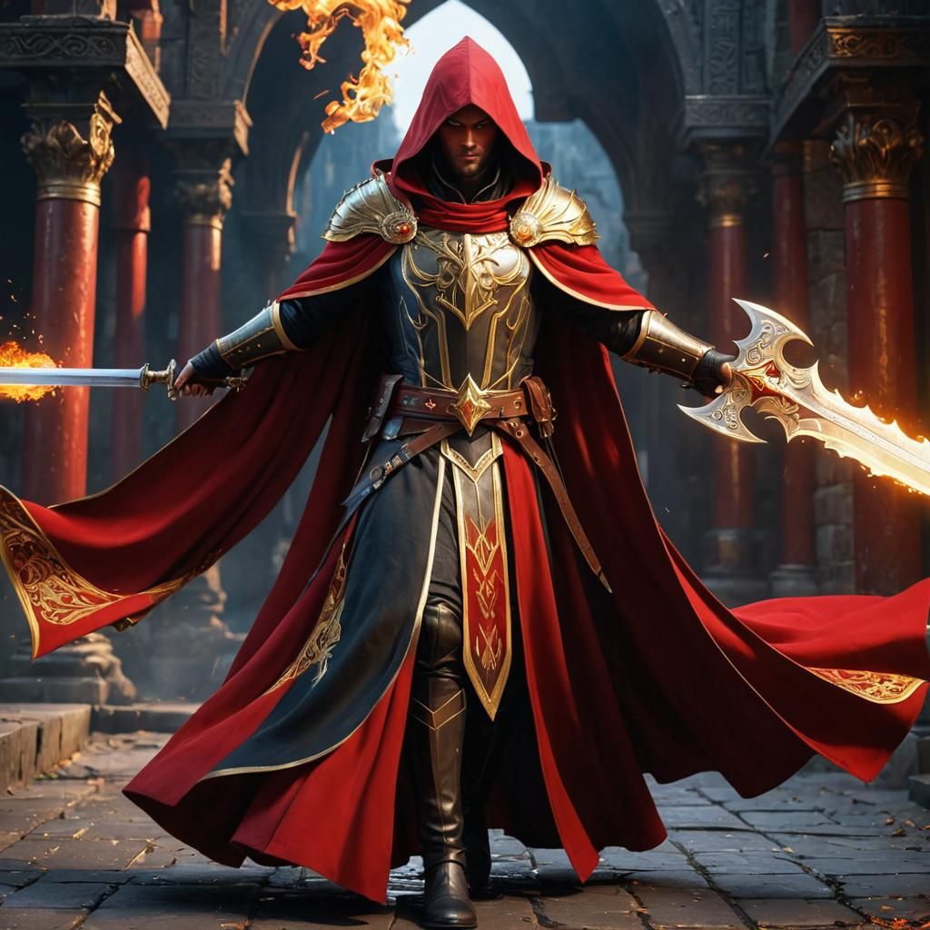 Azrael, Medieval Assassin with Flaming Sword