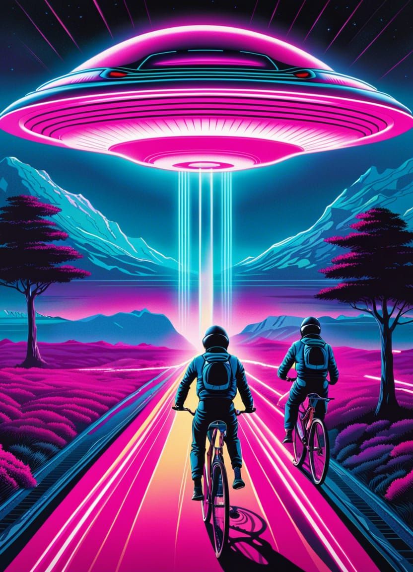 80s Sci-Fi Movie Poster with Teens and UFO