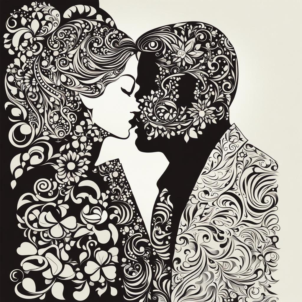 Romantic Silhouette of Kissing Couple