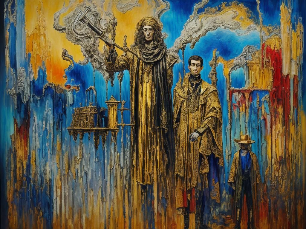 Surrealist Scene: Worker, Bishop, and Colossal Sculpture