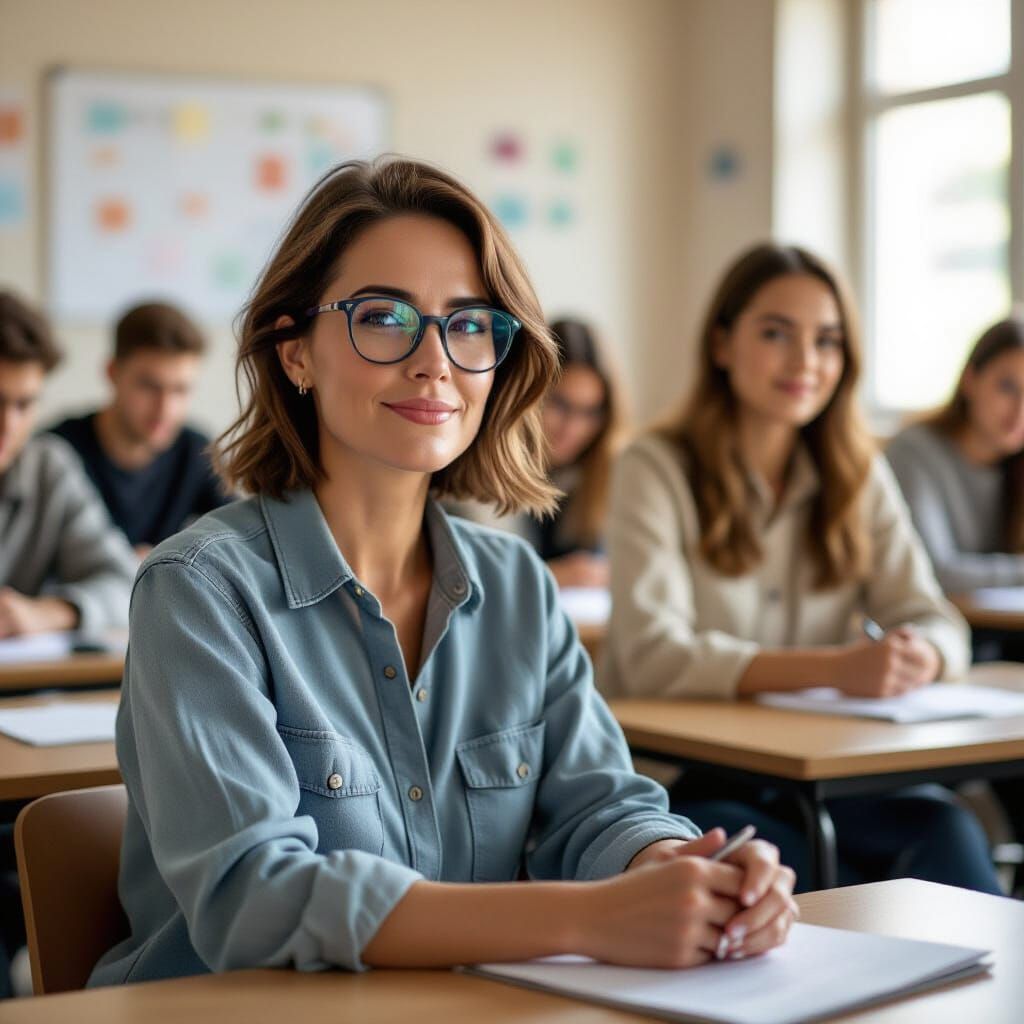 Adult Woman in Classroom with Soft Light