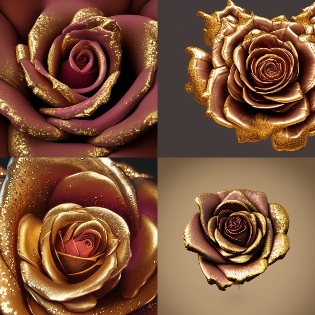 Chocolate Rose with Gold Leaf, Photorealistic Art