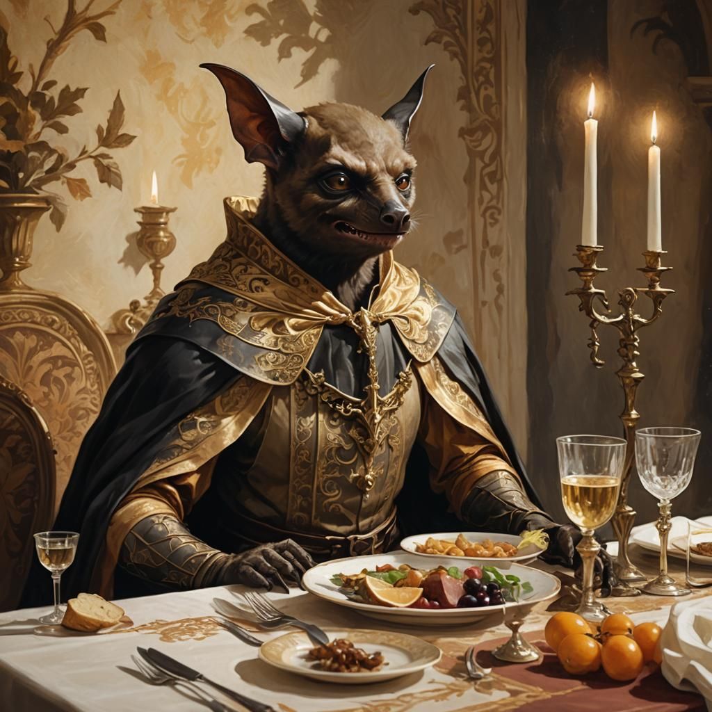 Renaissance Bat in Grecian Tunic Still Life