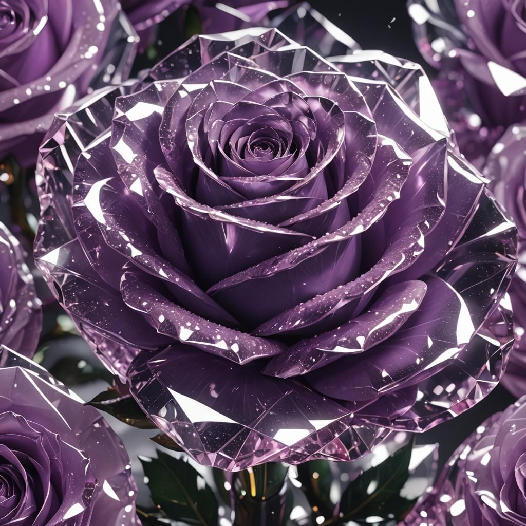 Detailed 3D Anime Art of a Purple Crystal Rose