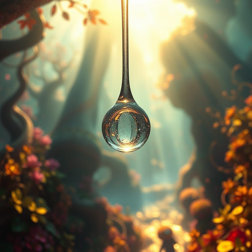 Floating Dewdrop in a Surreal Landscape