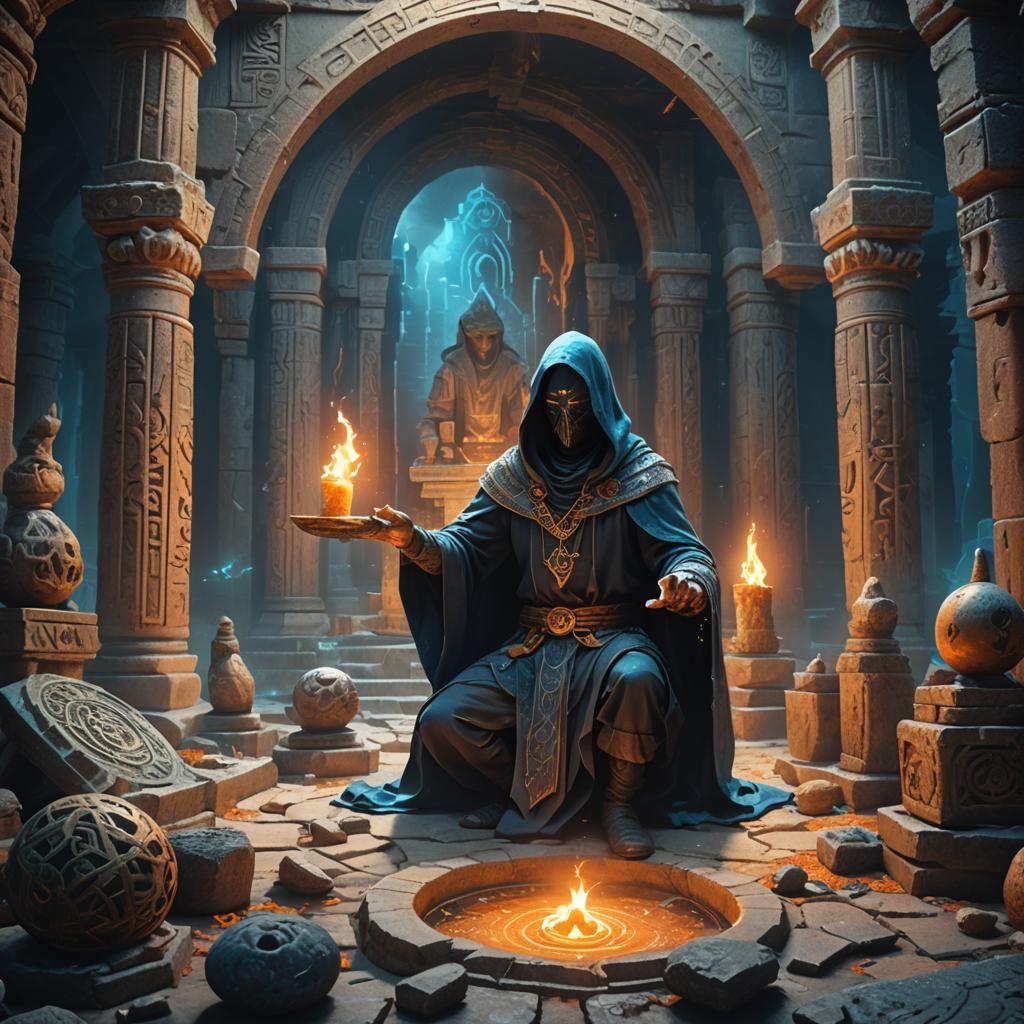 Mystical Ritual in Ruined Temple Concept Art