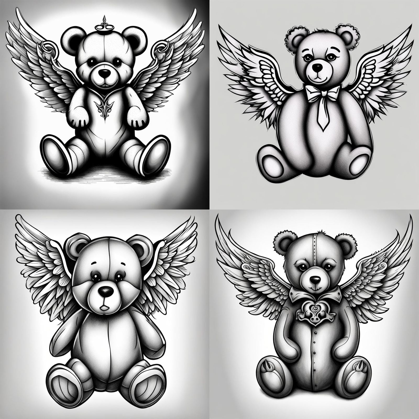 Teddy Bear With Wings Tattoo Design