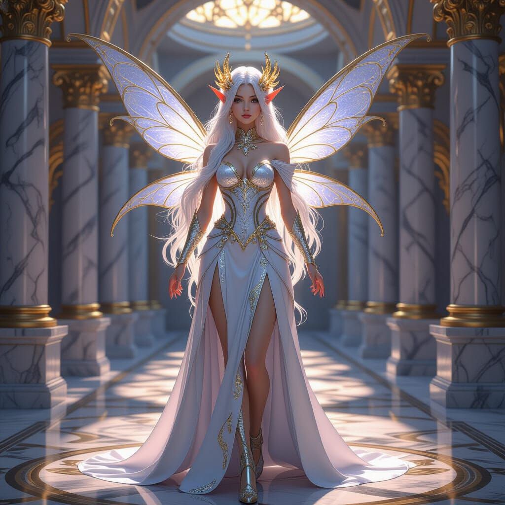 Silver Faerie with Gold Hair in Marble Hall