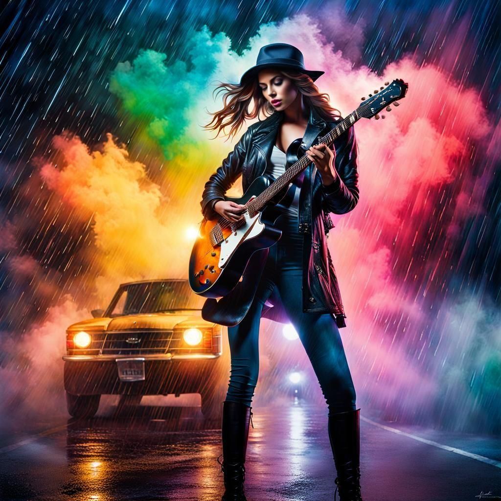 Female Guitarist's Music Creates Magical Mist, Rutkowski Sty...