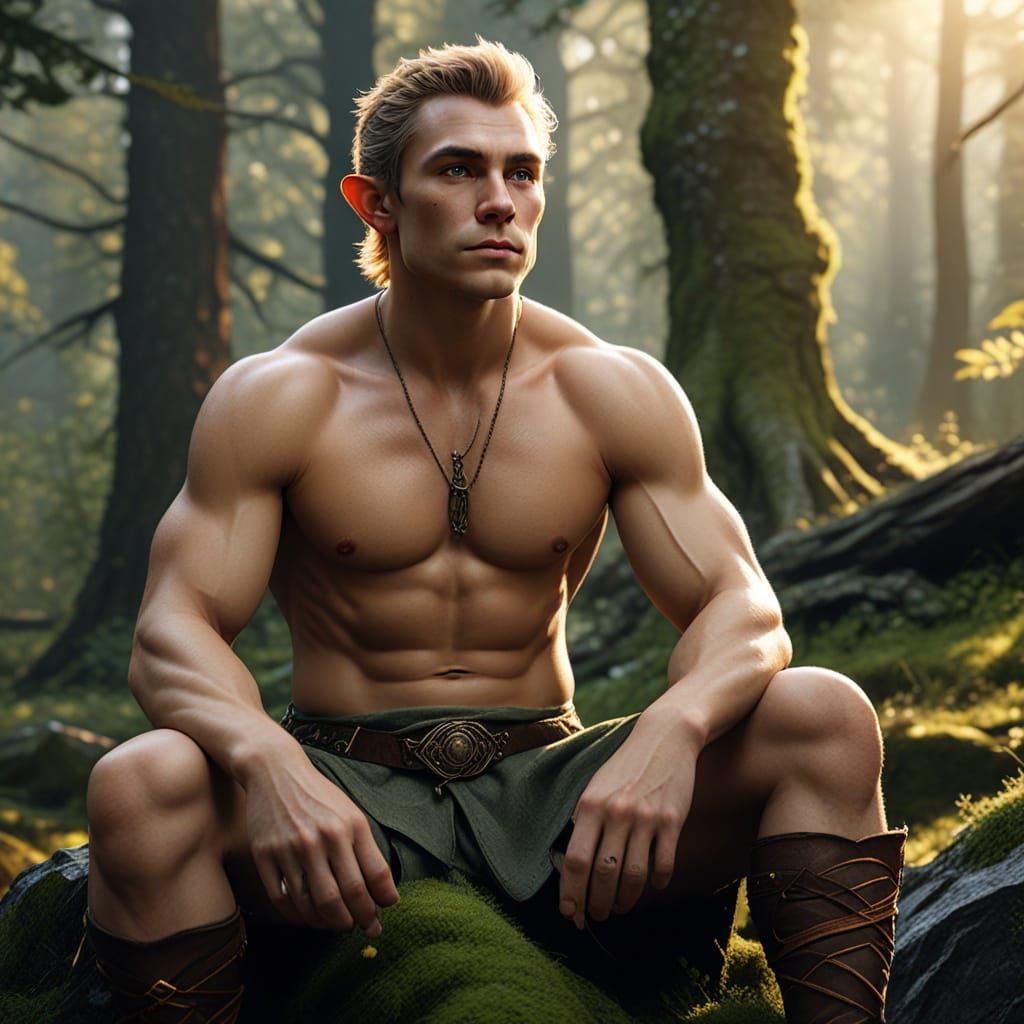 Elven Warrior in Forest Clearing: Fantasy Art