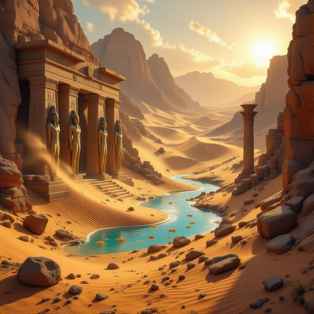 Mysterious Desert Ruins Emerge from Golden Sands