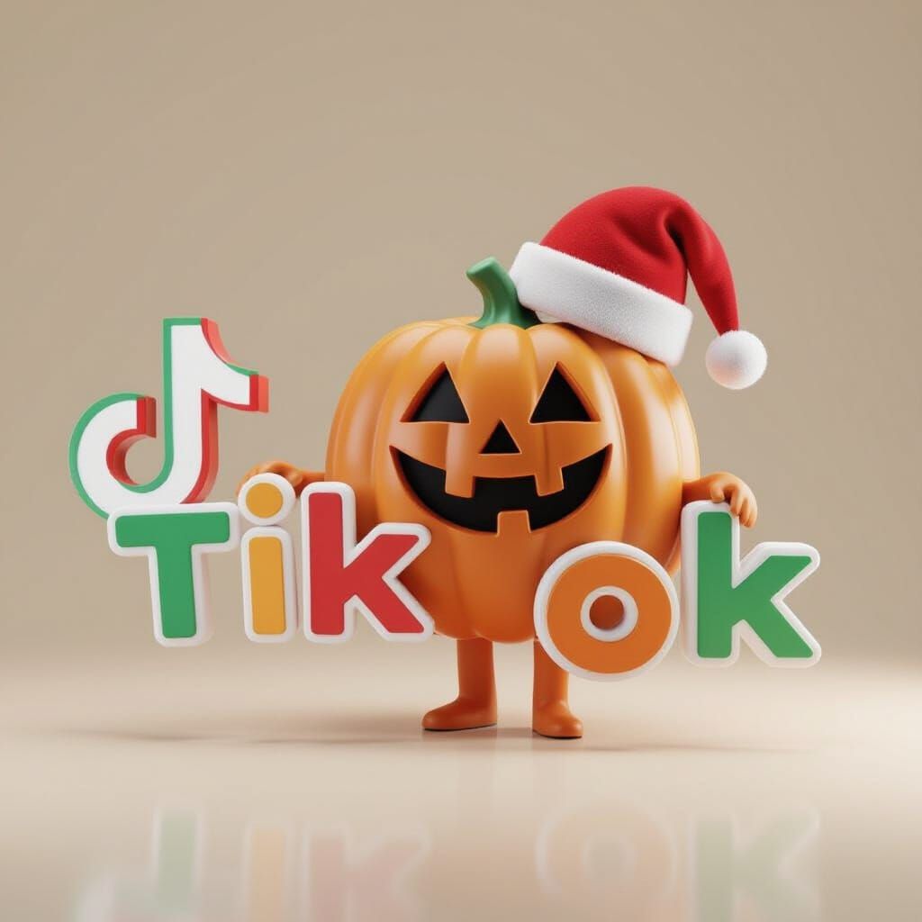 TikTok Logo in Pumpkin Costume with Christmas Hat
