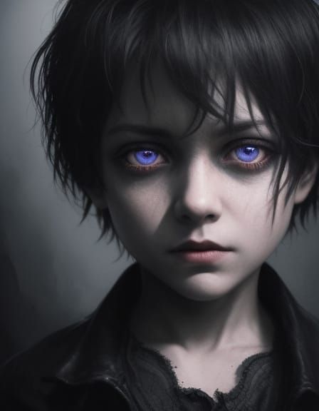 Eerie Surreal Boy Portrait in Dark Room