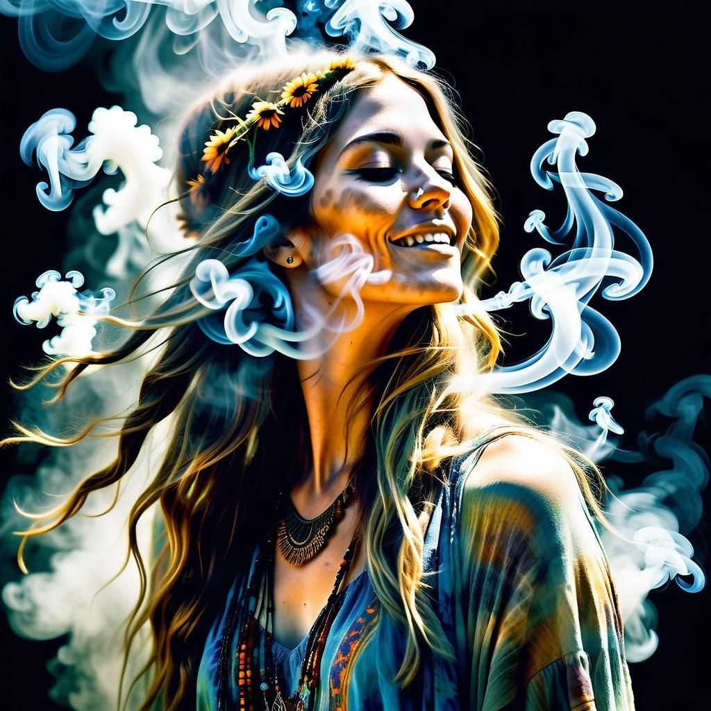 Beautiful Hippie Girl of Smoke in Impressionistic Style