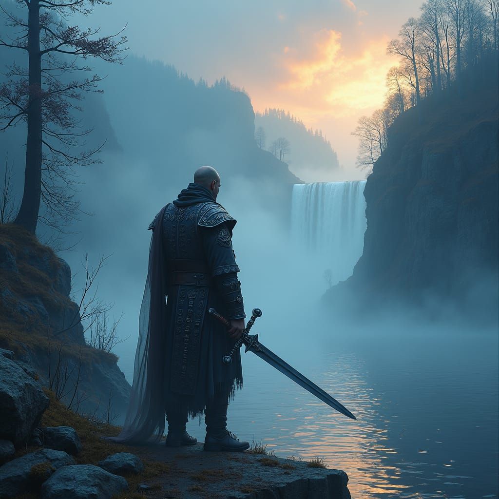 Mystical Viking Warrior in Ethereal Landscape