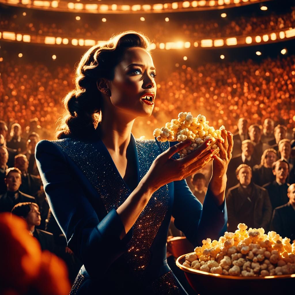 Glamorous Woman Watching Hunger Games Style Arena