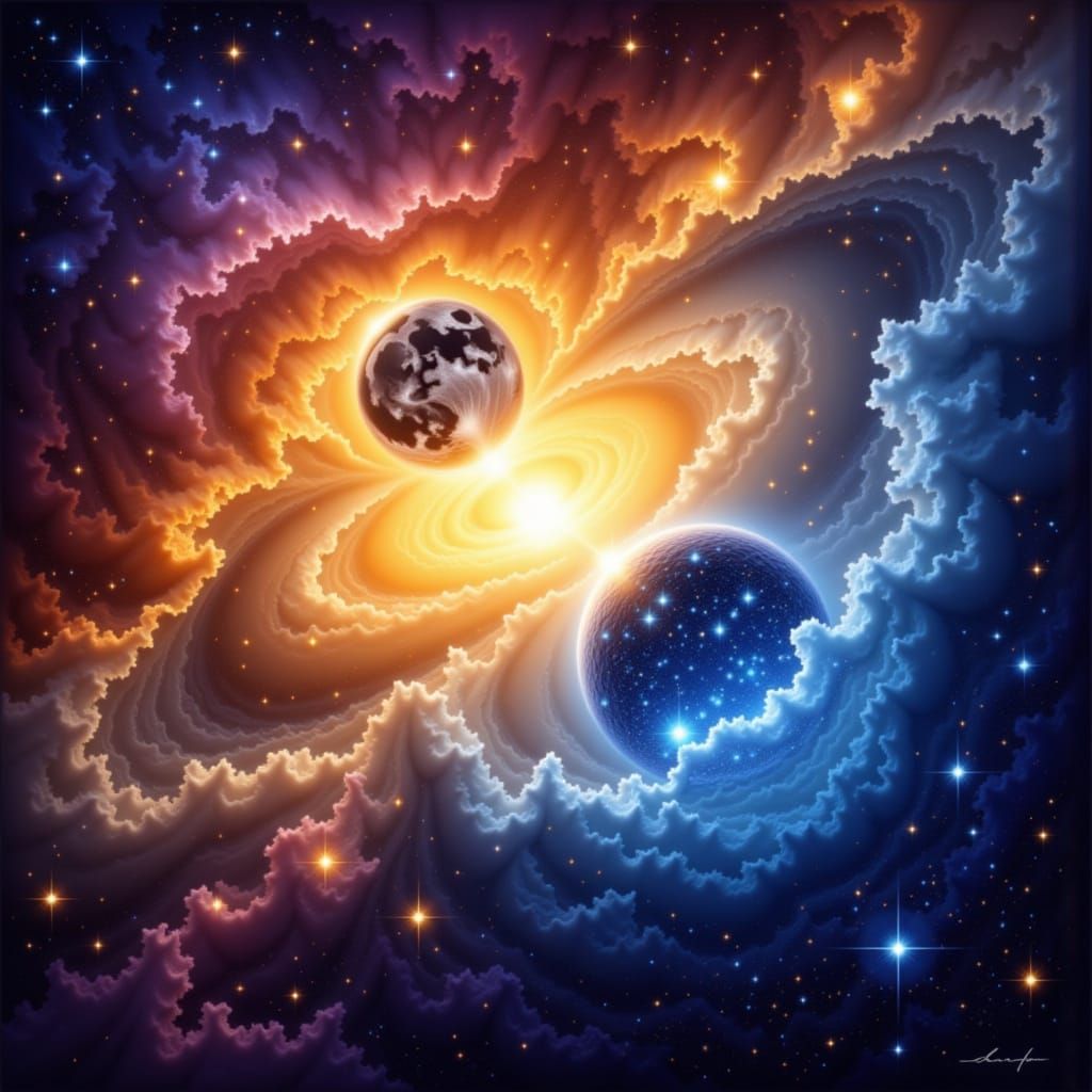 Vast Galaxy with Double Blue Moons and Sunny Glow