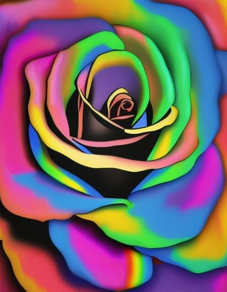 Abstract Rainbow Rose on Black Background