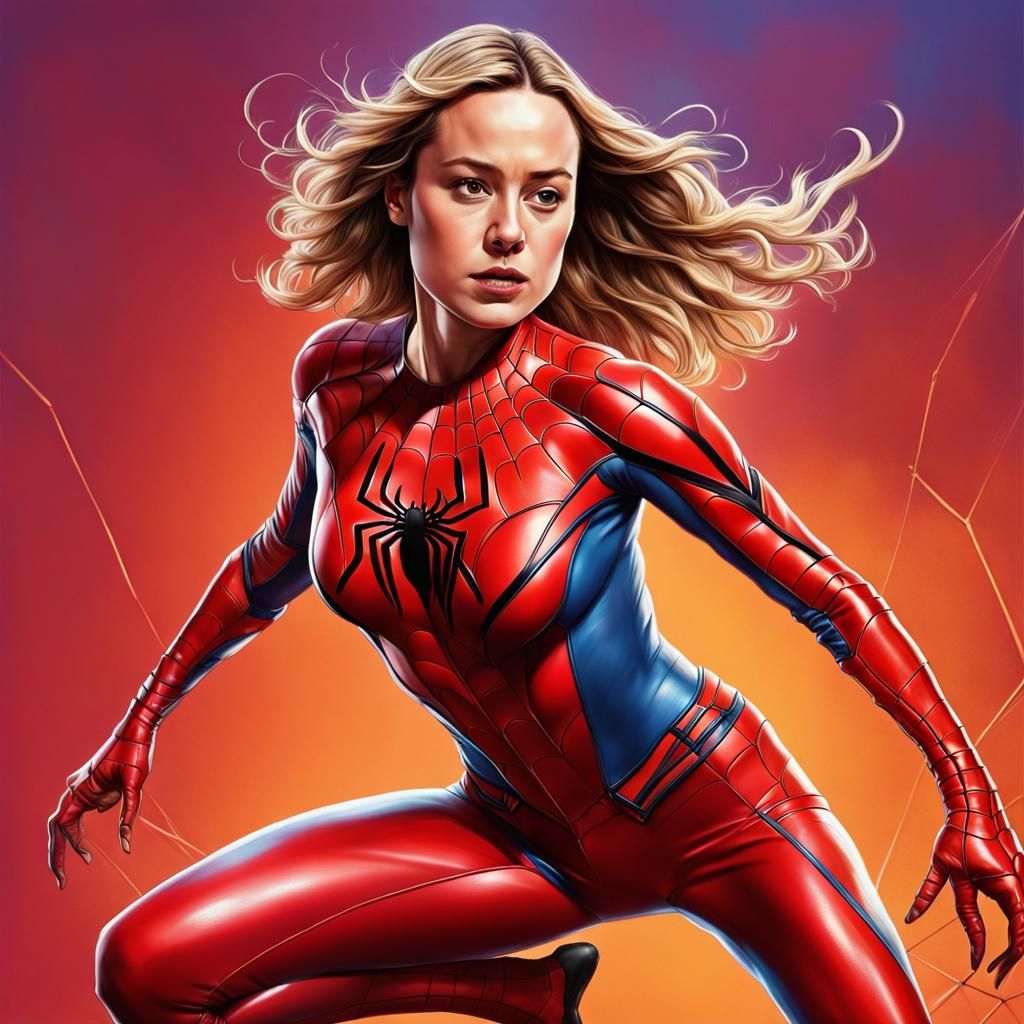 Spiderwoman in Leather Suit, Hyperrealistic Splash Art