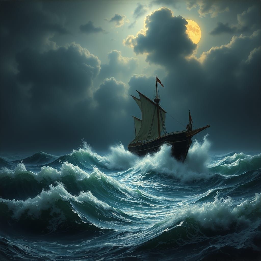 Stormy Night Sea Scene in the Style of Ivan Aivazovsky