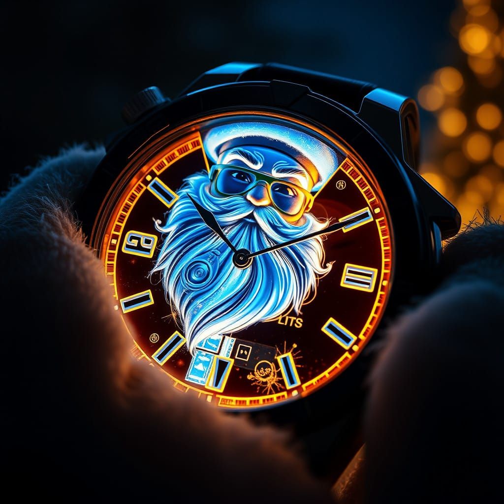 Surreal Santa Claus Hologram in Cyberpunk Style