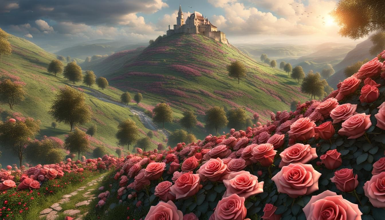 Chocolate River Flows Through Rose Covered Hills