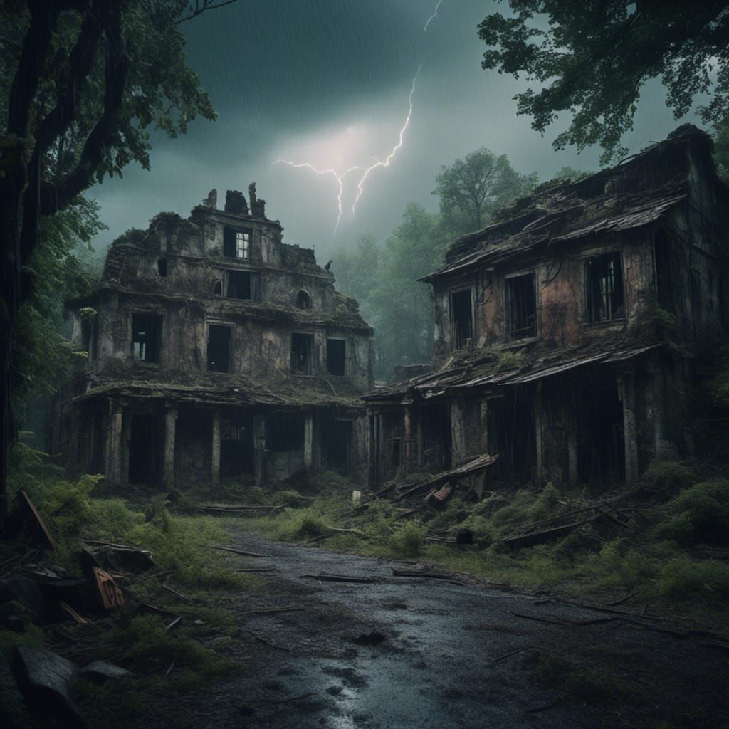 Abandoned City Ruins in Super Hyperrealism Style