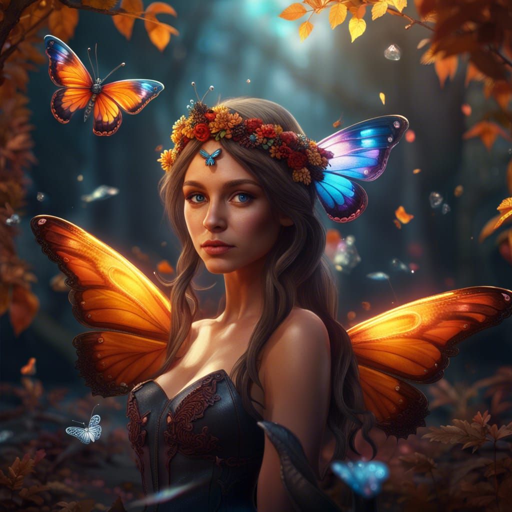 Enchanting Fall Fairy with Butterflies in Fantasy Art