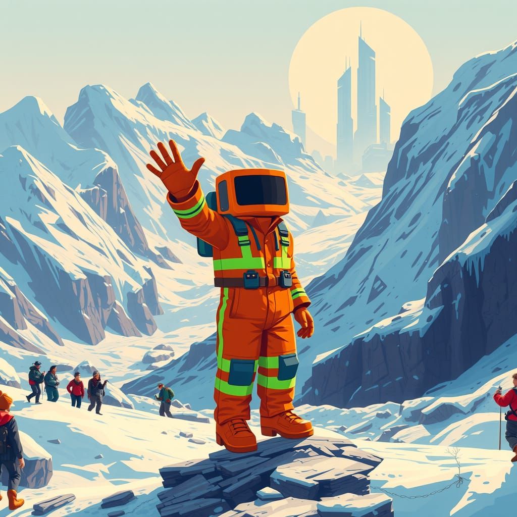 Pixelated Guide Leads Tourists in Retro-Futuristic Midwinter...