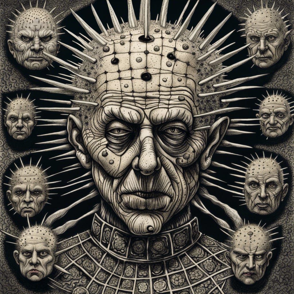 Horrific Pinhead Demon Abomination in Surrealist Style