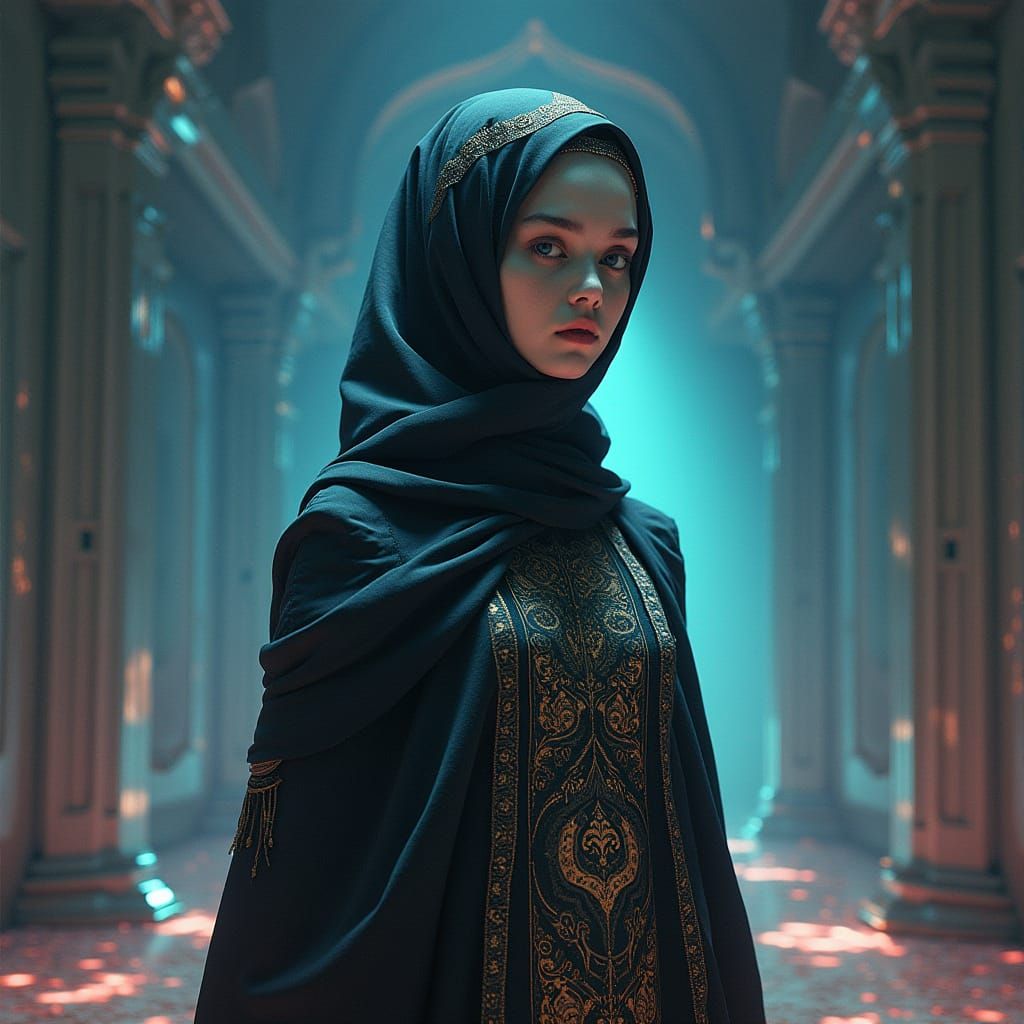 Cosmic Muslim Mystic in Neon Mosque