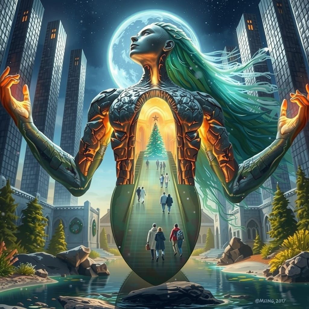 Majestic Hand Cradles Vibrant Oasis in Barren Landscape