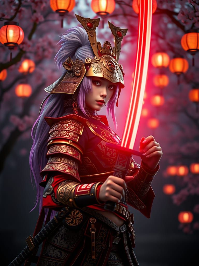 Cyberpunk Samurai Warrior in Golden Armor