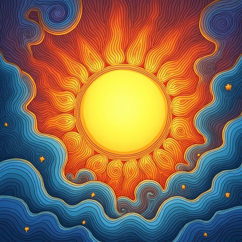 Radiant Divine Sun in Comic Style Illustration